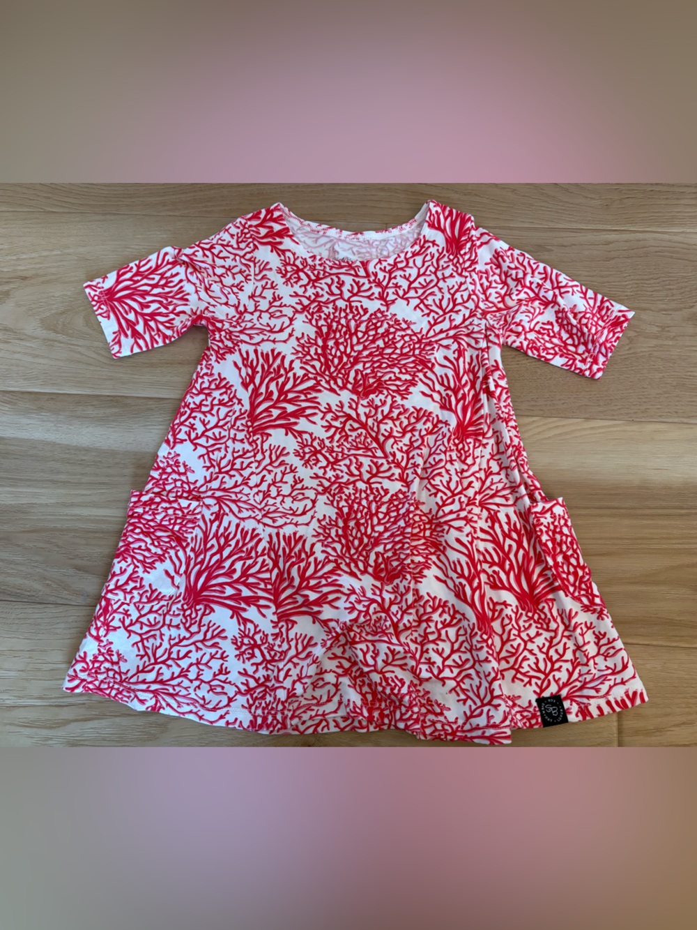 Girls' Coral Print Short Sleeve Dress